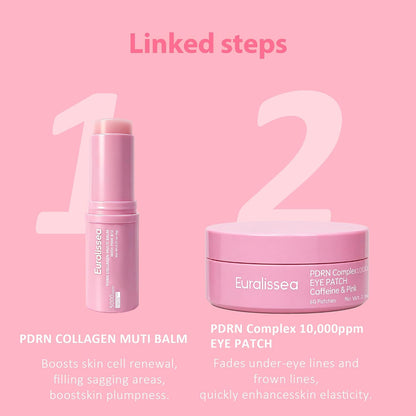PDRN Collagen Multi Balm Stick & Eye Patches Set, Pink B12 & Caffeine under Eye Care, 0.32 Oz Balm + 60 Patches